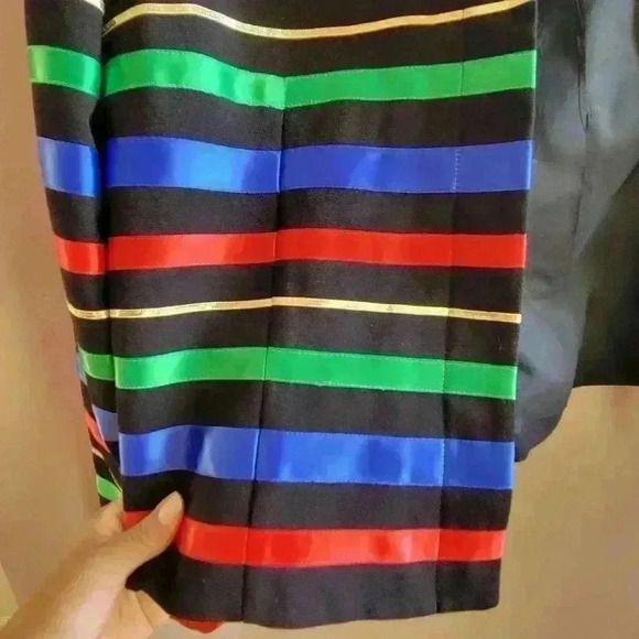 Vintage MAGGY LONDON Blazer Waist Jacket Size 14 Silky Rainbow Stripe Padded - Picture 10 of 15